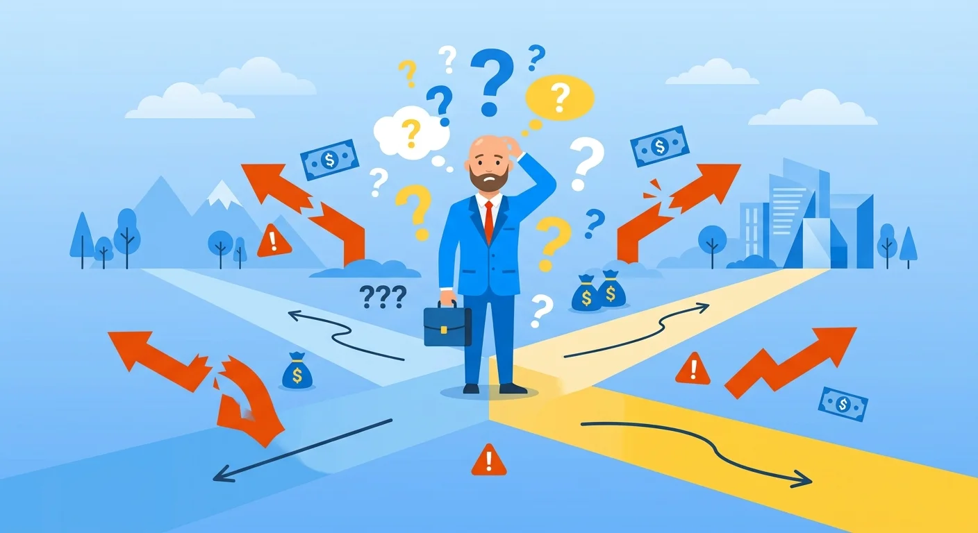 business owner at marketing crossroads without decision framework