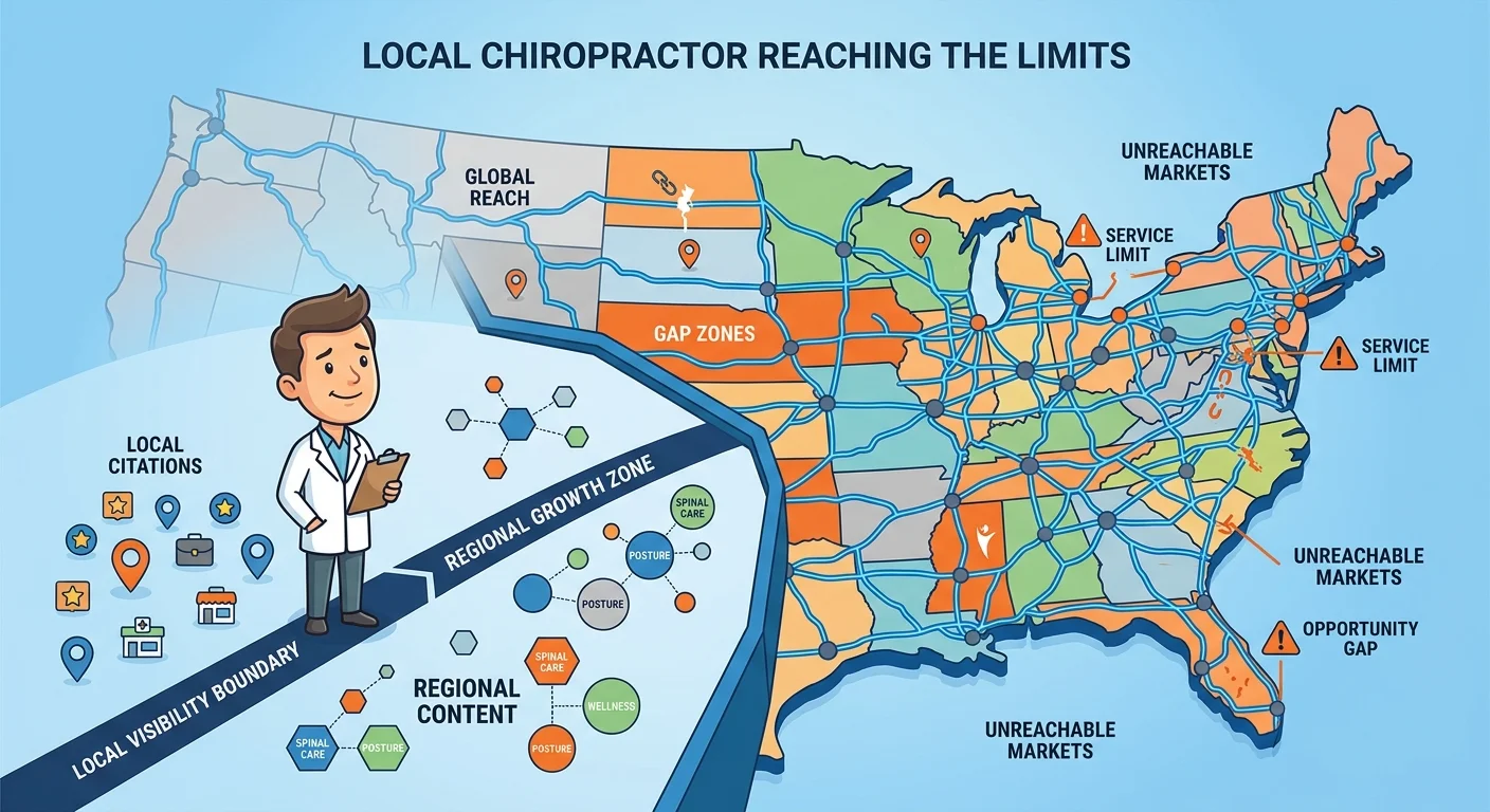 local saturation ceiling blocking national AI authority growth for single location practices