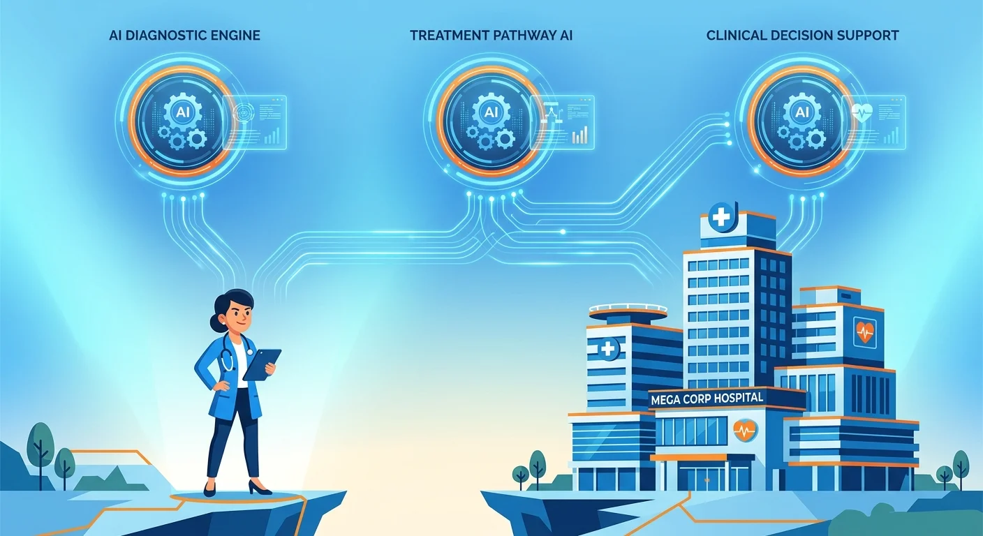 solo practitioner competing nationally against hospital systems via AI authority