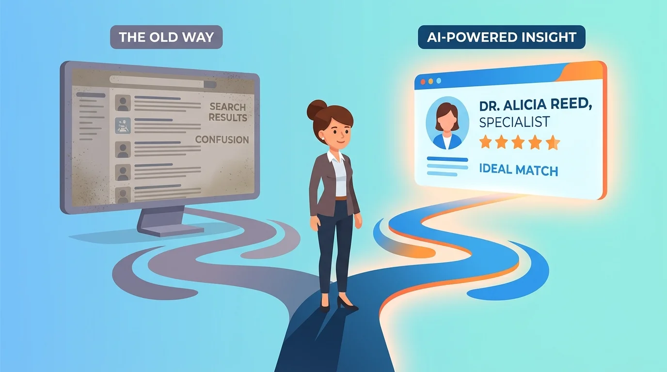 traditional SEO list results versus single AI authority recommendation for practitioners