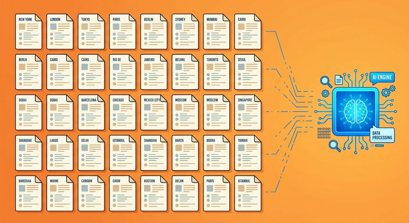 50-city landing page clone strategy failing to reach national AI engine