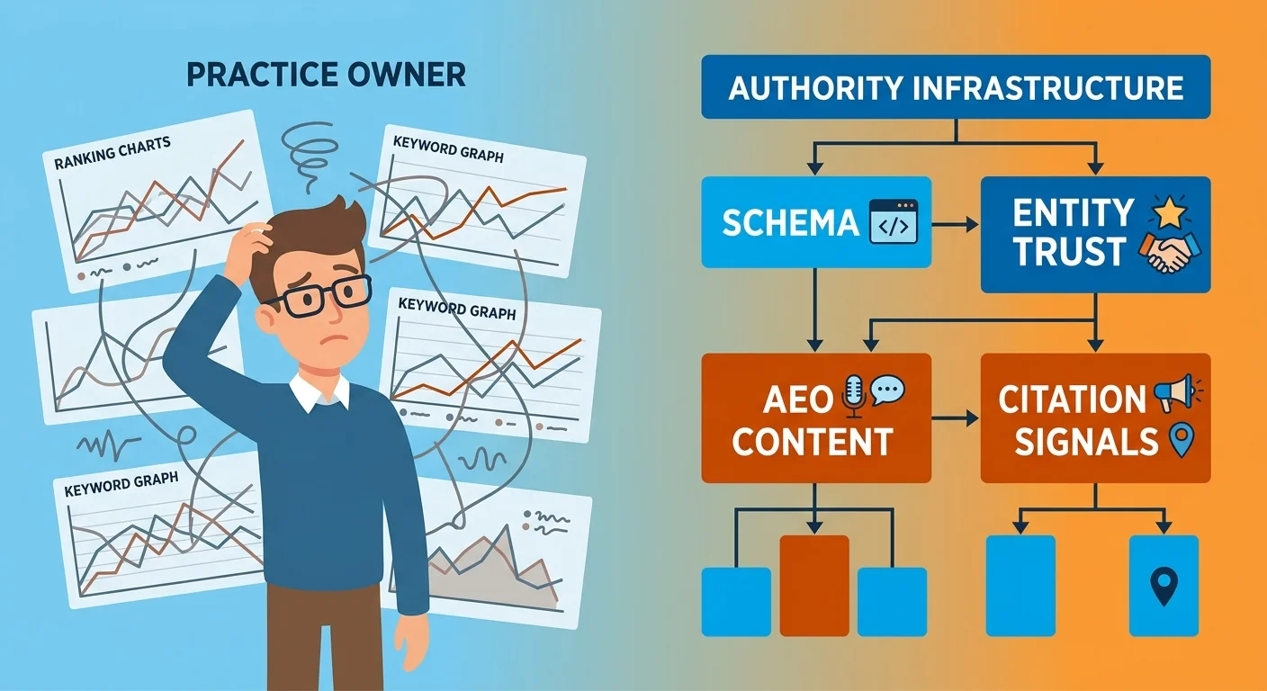 Legacy digital infrastructure versus AI authority infrastructure gap for medical practices