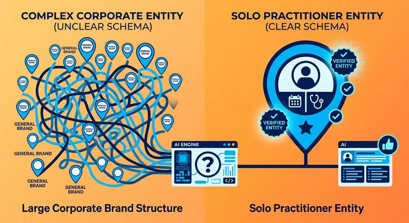corporate brand entity confusion versus solo practitioner entity trust in AI search