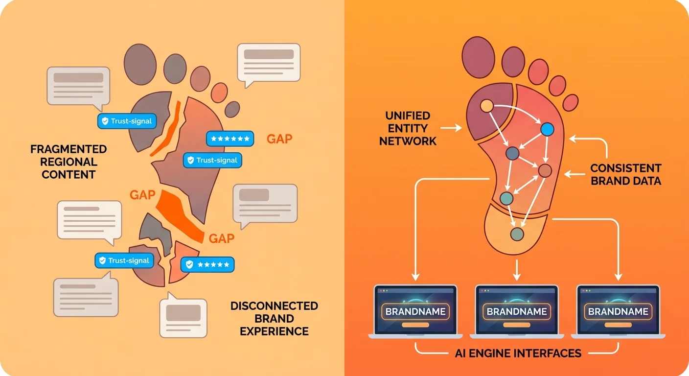 fragmented regional entity versus unified national entity footprint in AI answer engine evaluation