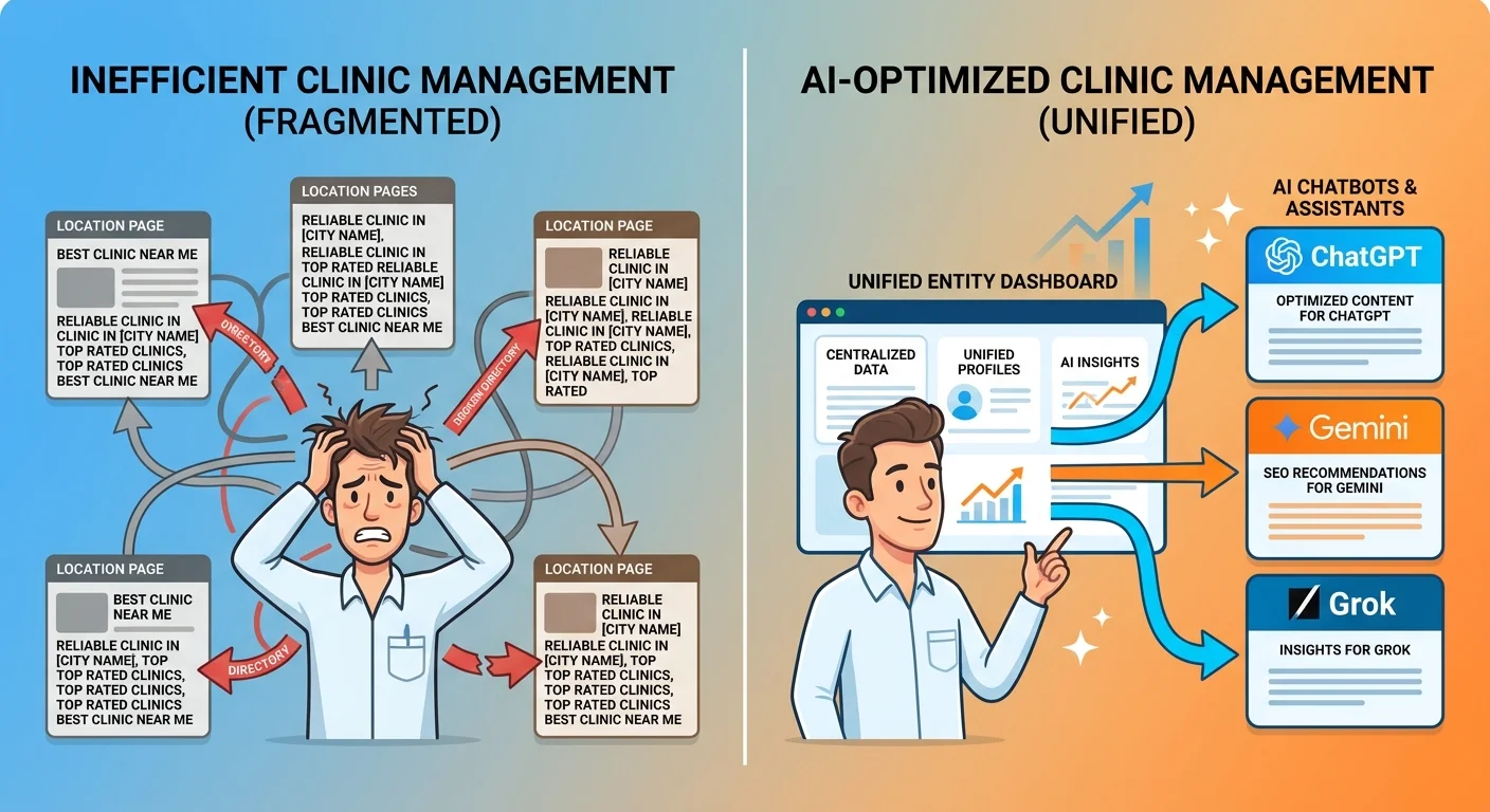 regional SEO silo failure versus national entity architecture for multi-site clinics