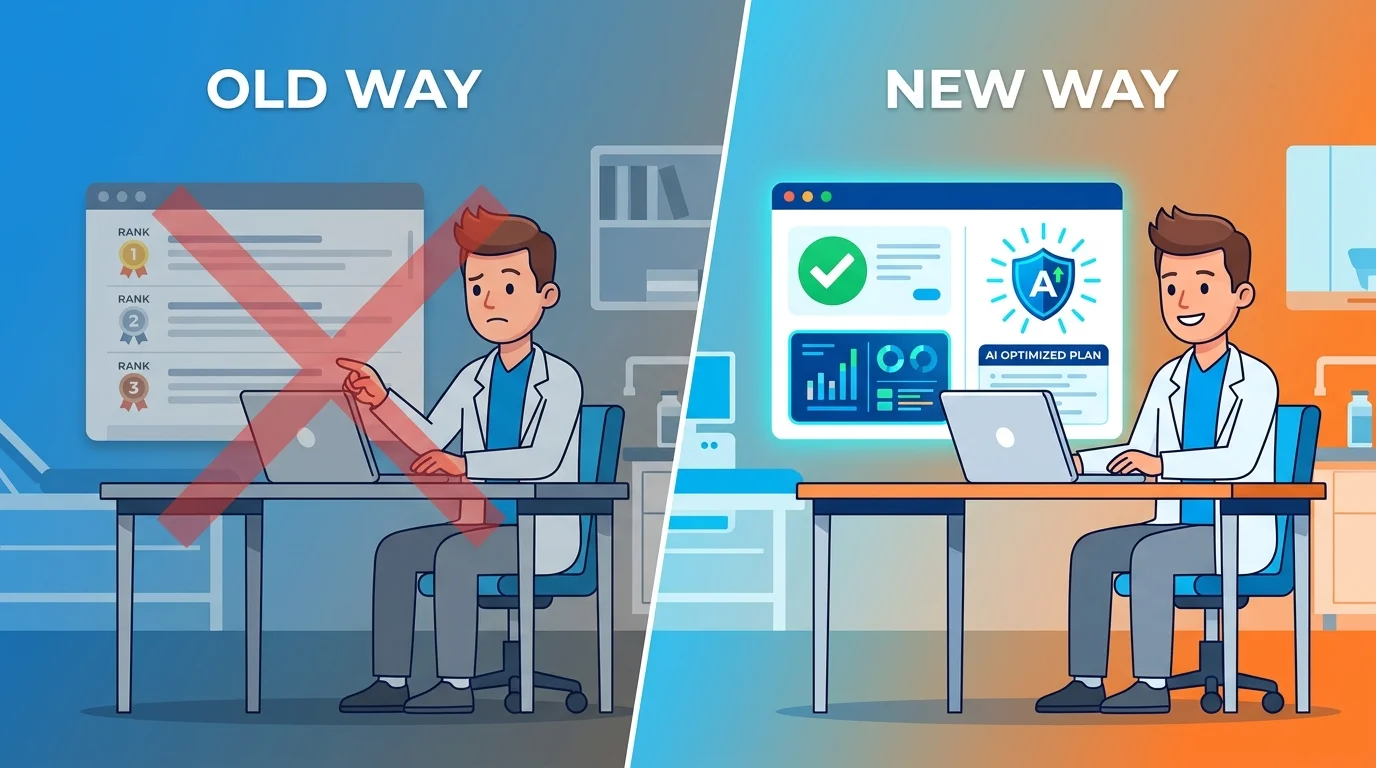 traditional SEO ranked list versus AI recommendation verdict for chiropractors