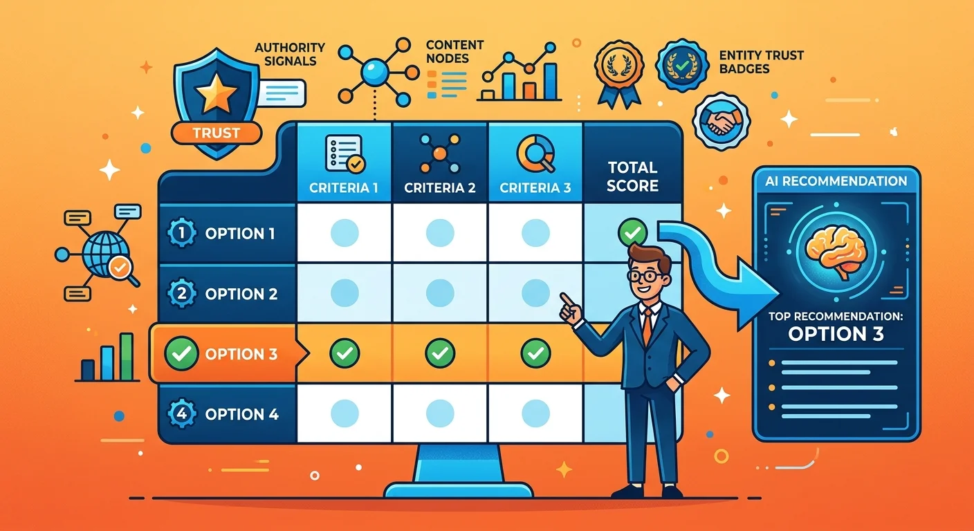weighted decision matrix scoring marketing actions for AI authority