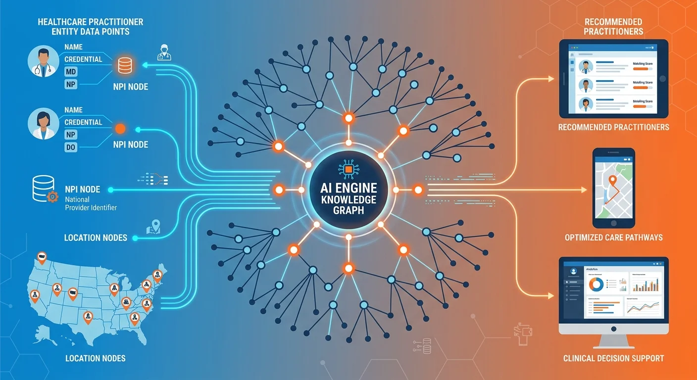 AI engine knowledge graph entity resolution process for healthcare practitioners