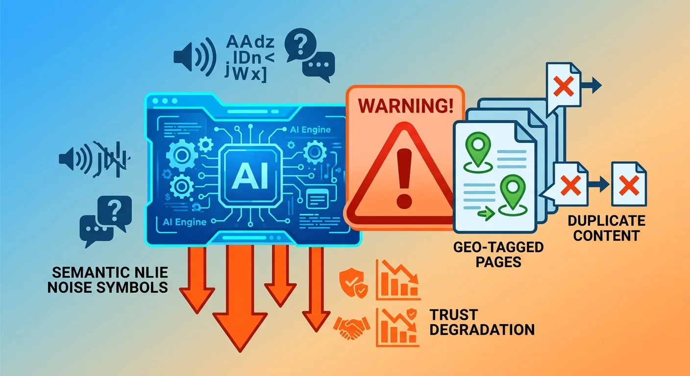 AI engine spam signal detection from duplicate geo-targeted landing pages