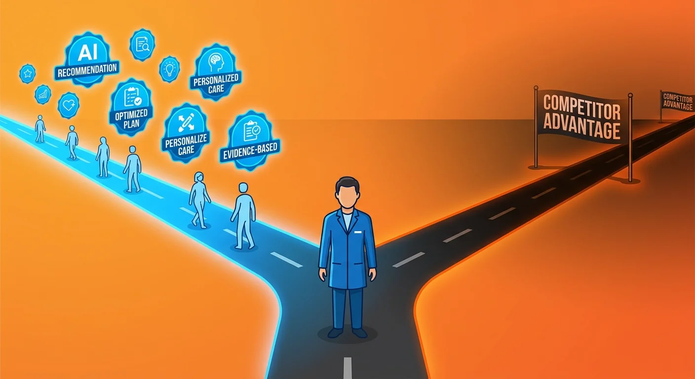 Chiropractor patient acquisition fork between AI visibility and AI invisibility paths