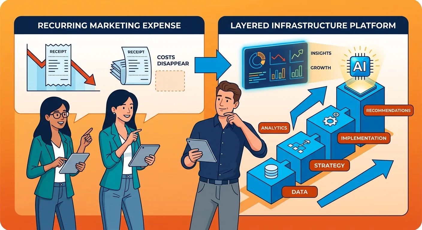 Marketing expense versus authority infrastructure investment comparison for chiropractic practice
