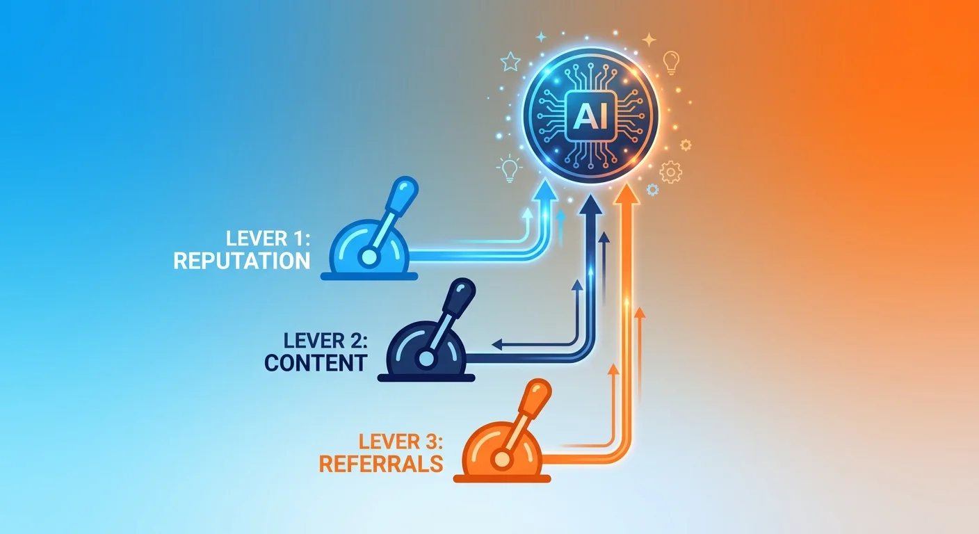 Three investment levers reputation content and referrals building toward AI recommendation authority