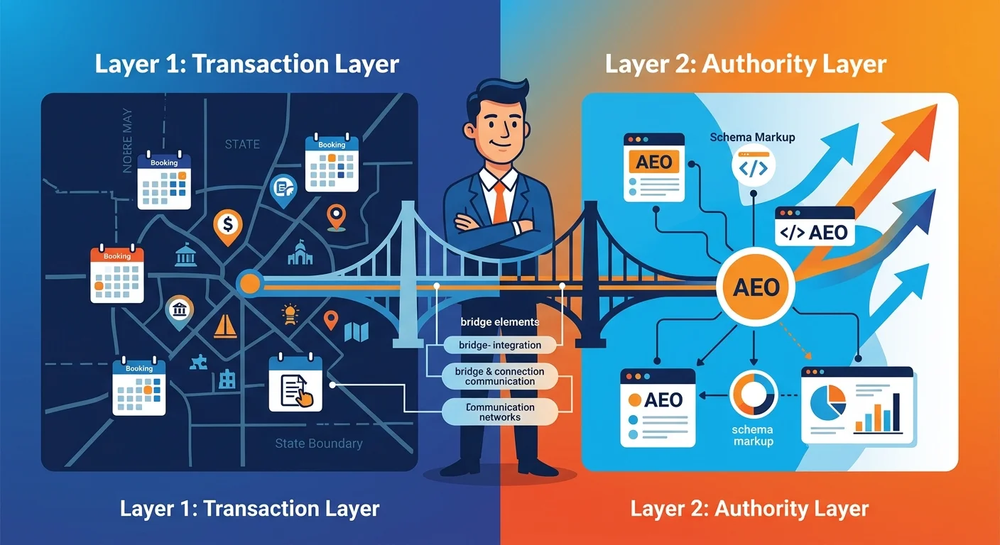 transaction layer versus authority layer infrastructure separation for national AI visibility