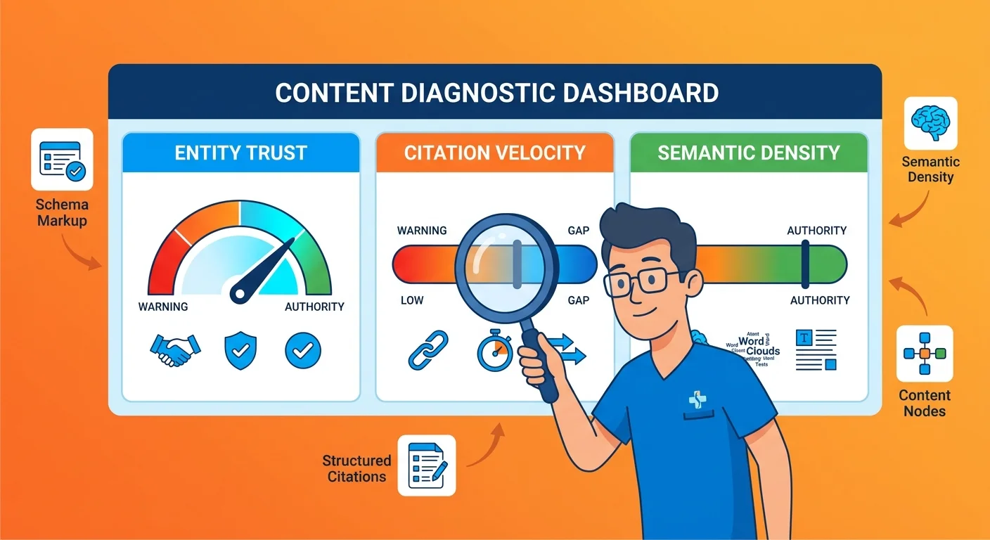 AI Authority Snapshot gap analysis entity trust citation velocity semantic density diagnostic results