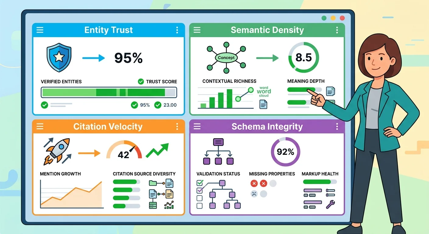 AI visibility diagnostic measuring entity trust semantic density and citation velocity