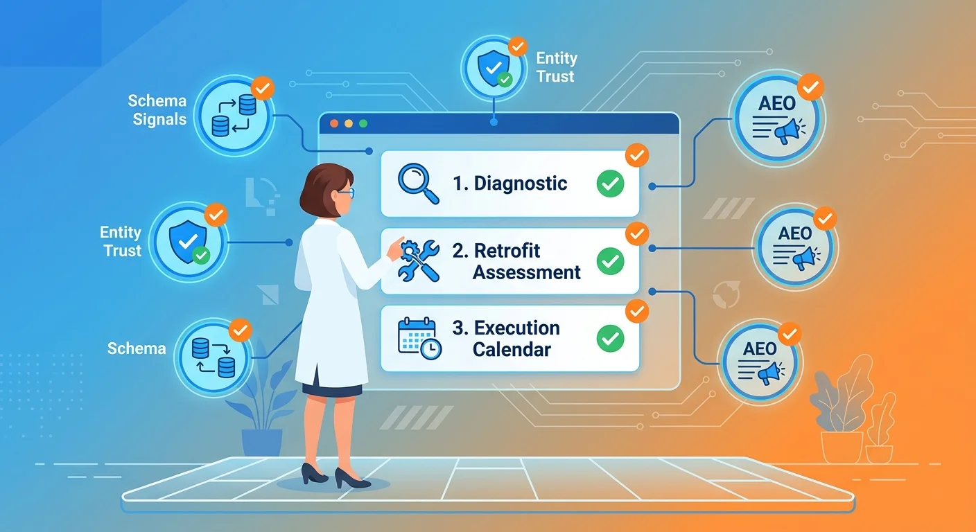 Three step AEO content audit and transition process for healthcare practices