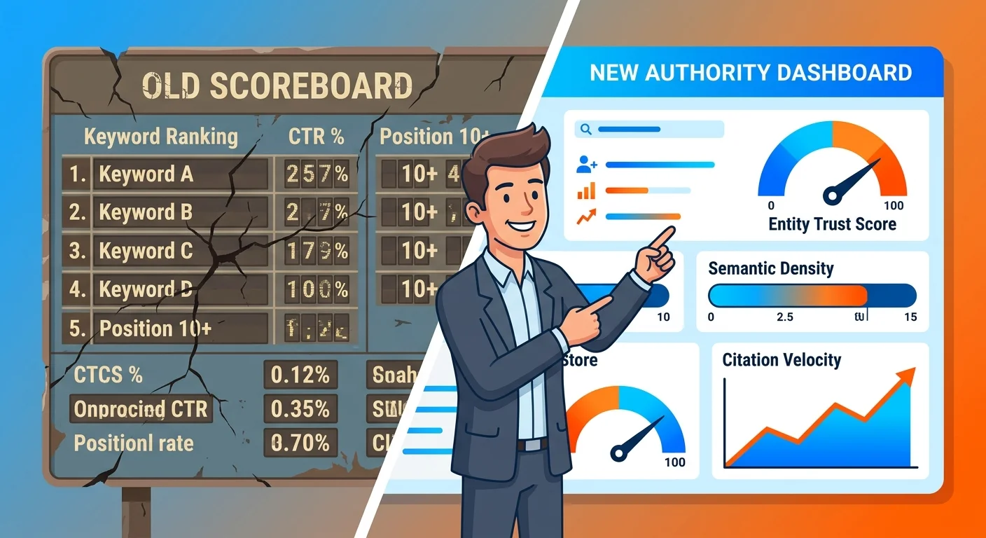 Vanity metrics old scoreboard versus AI authority indicators new scoreboard comparison