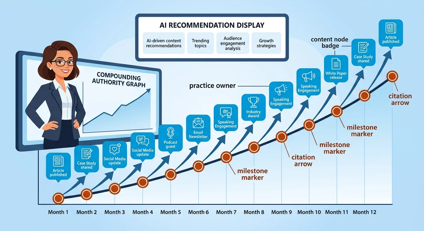 AEO content compounding authority signals over time toward national AI expert status