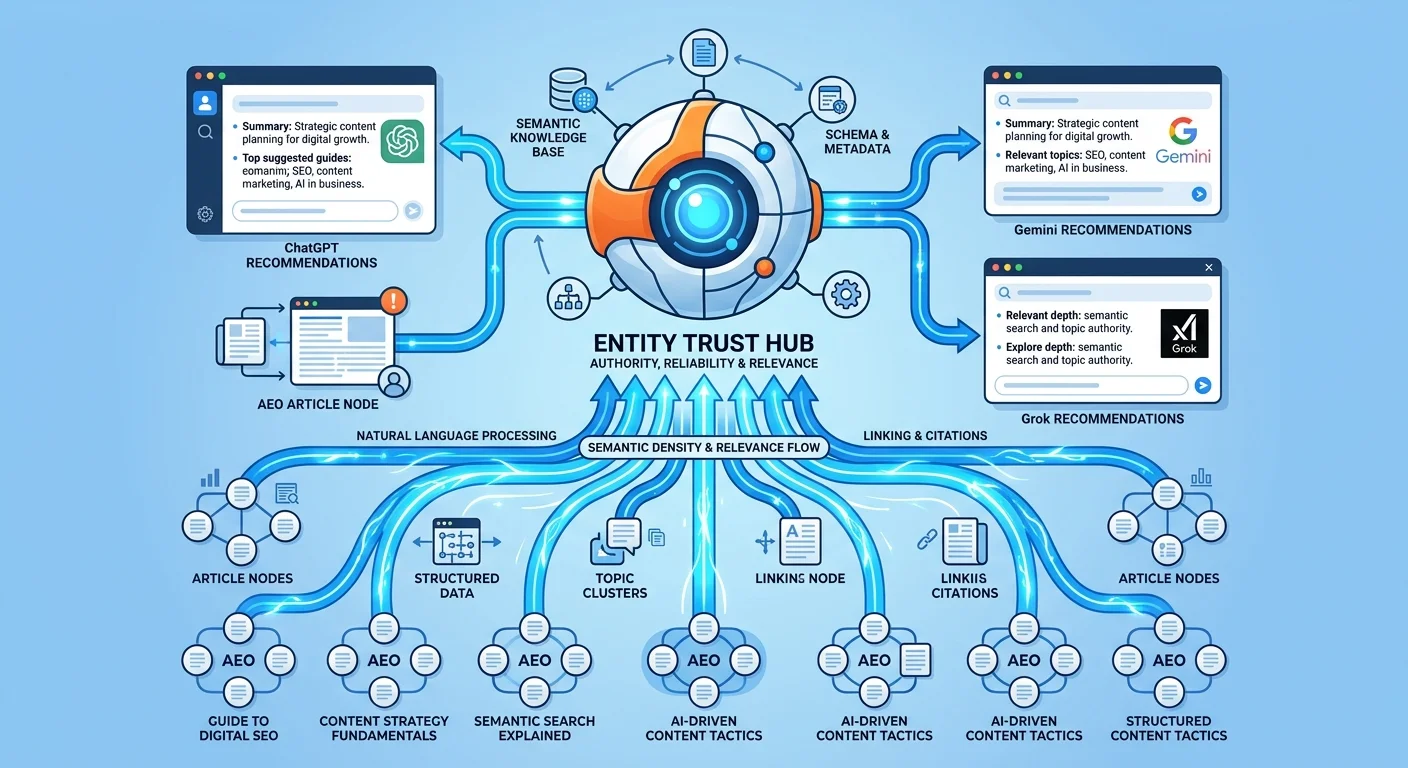 National AEO content infrastructure building semantic density for AI authority