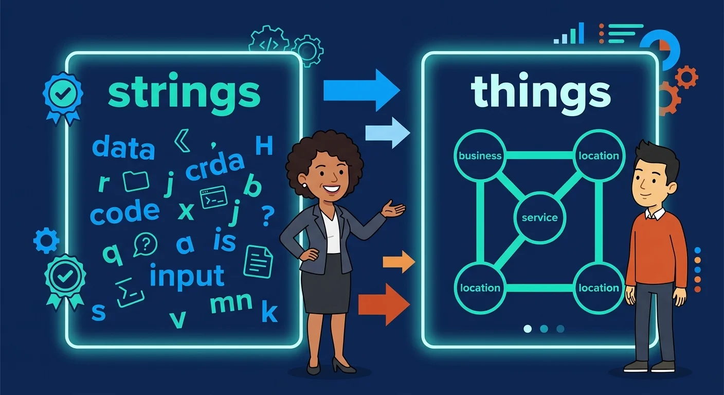 Keyword strings versus entity things search shift illustration