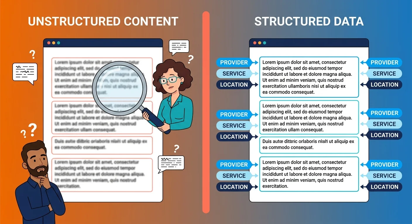 unstructured clinic website content preventing AI recognition