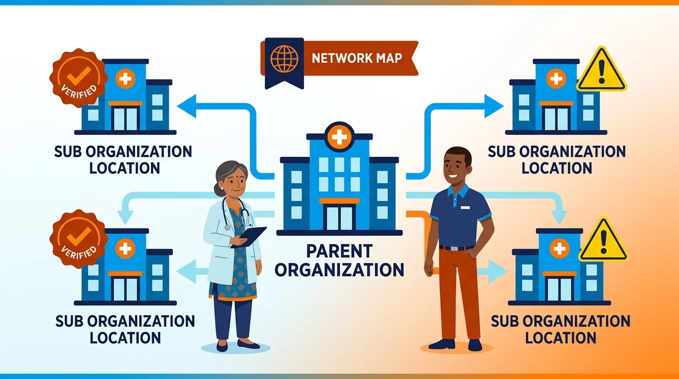 Multi-location clinic schema hierarchy and verification scale