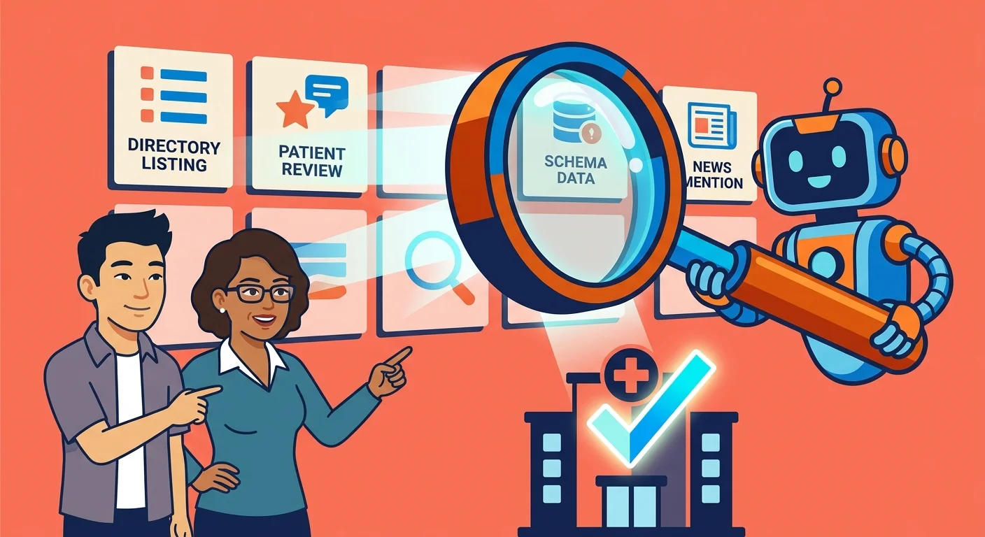 AI scanning multiple data sources before recommending a medical clinic