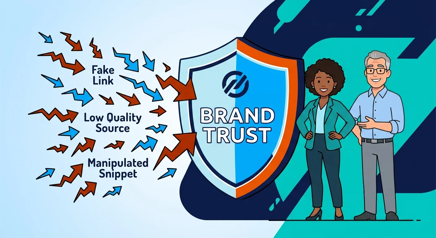 AI citation spam threat shield illustration for brand protection