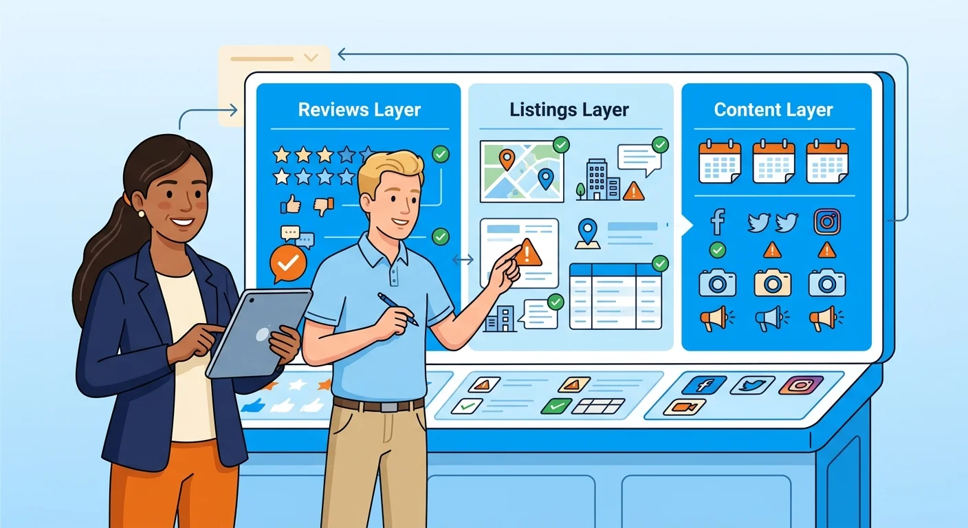 Clinic owner auditing unstructured data layers for AI visibility