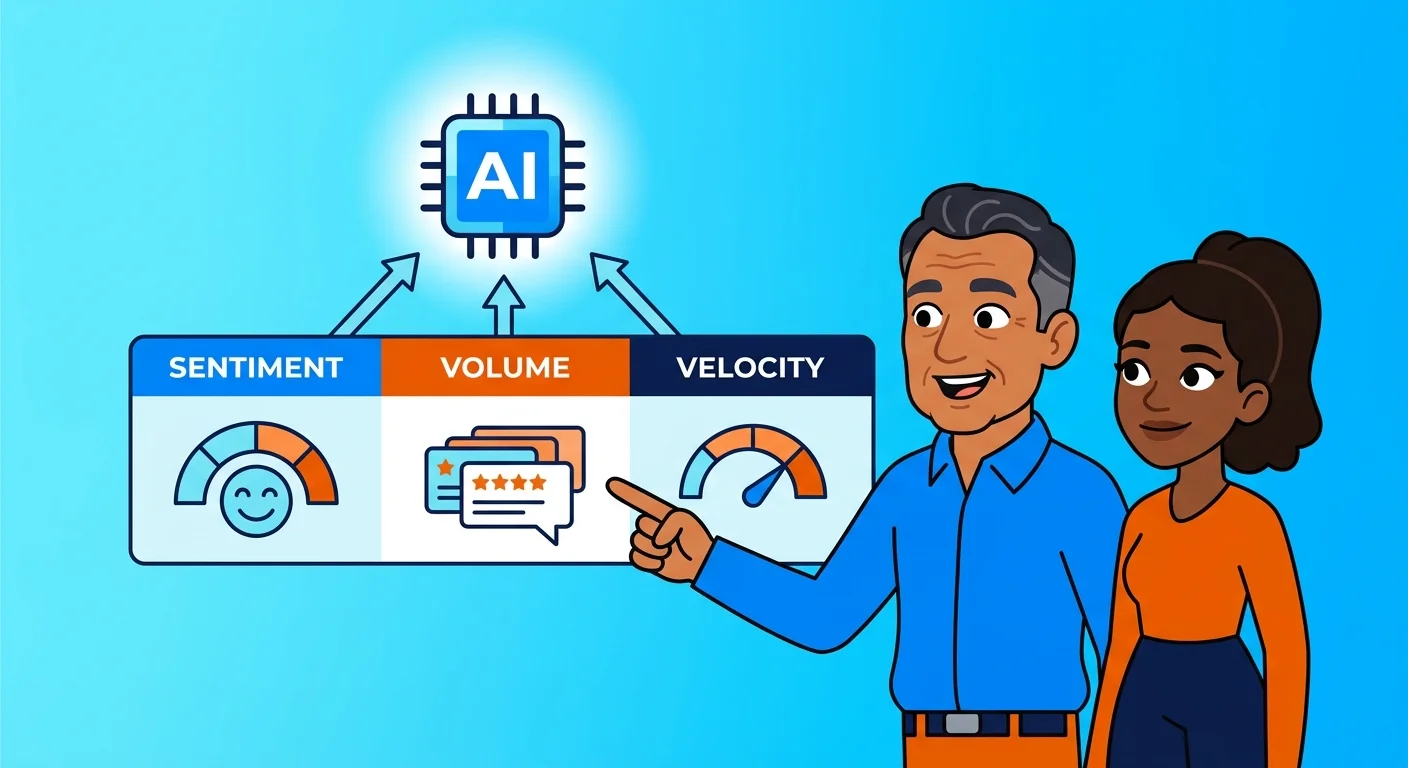 review sentiment volume velocity signals for AI search trust