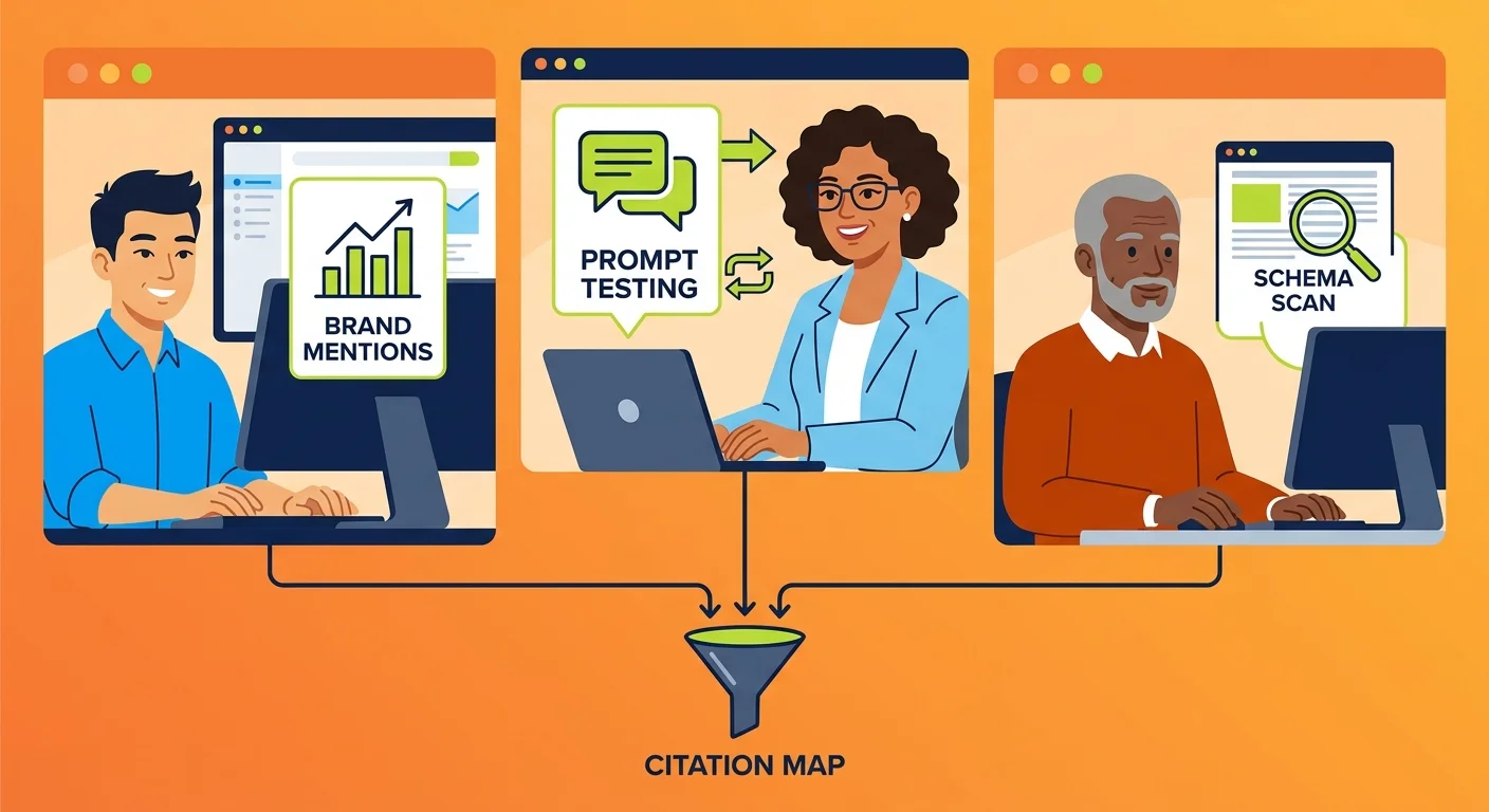 Competitor tools mapping AI citation tracking dashboard panels