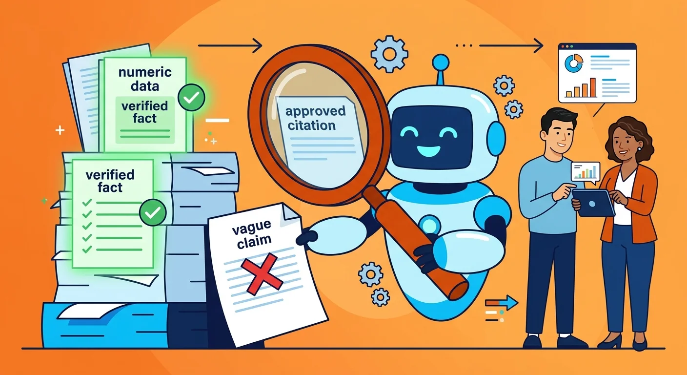 AI engine evaluating numeric claims for citation reliability