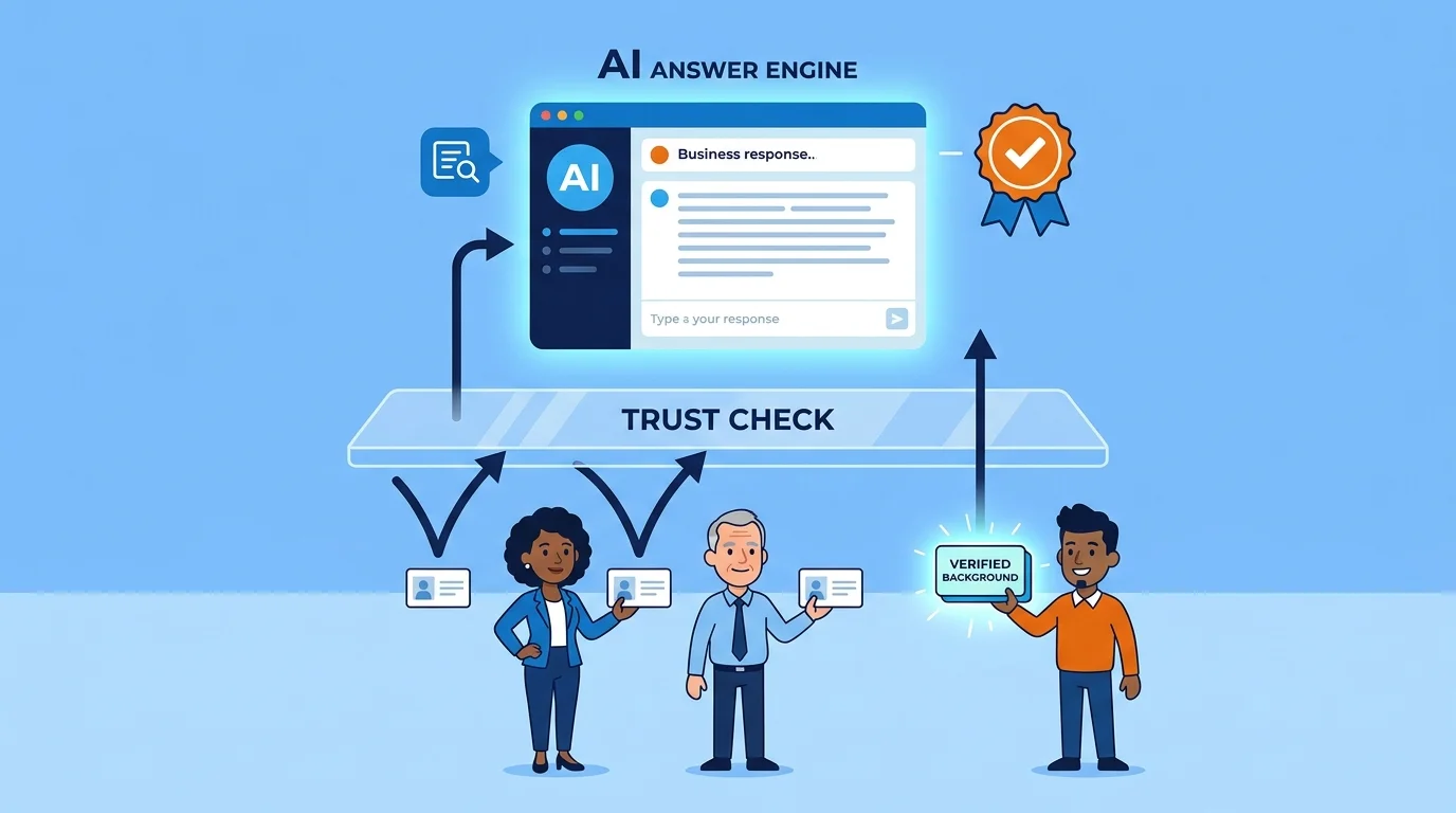 AI answer engine filtering verified business authority signals