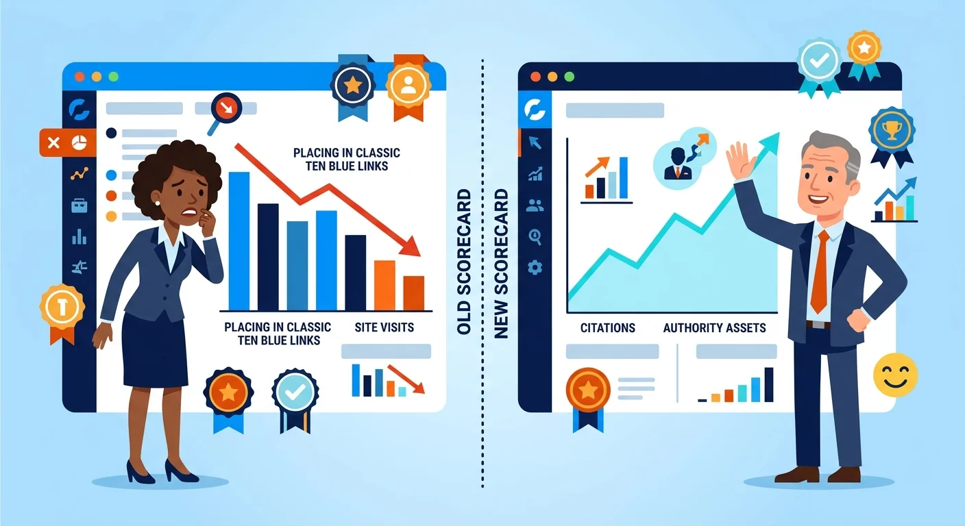 old search metrics versus authority infrastructure scorecard comparison