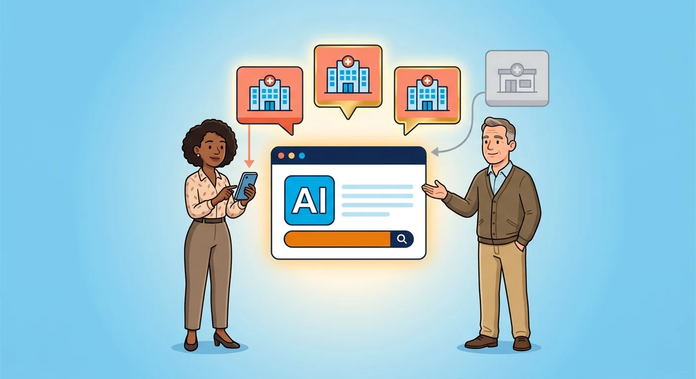 AI search panel favoring hospital systems over independent clinic