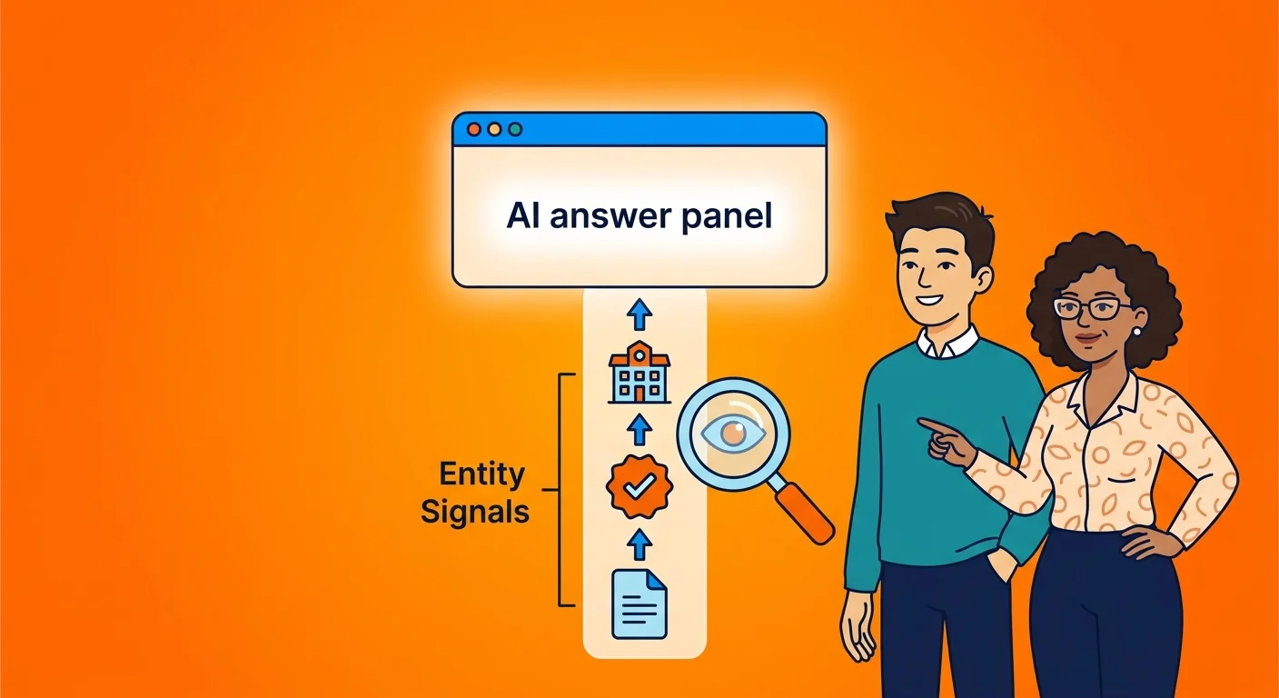 AI engine synthesizing trusted entity signals into an answer