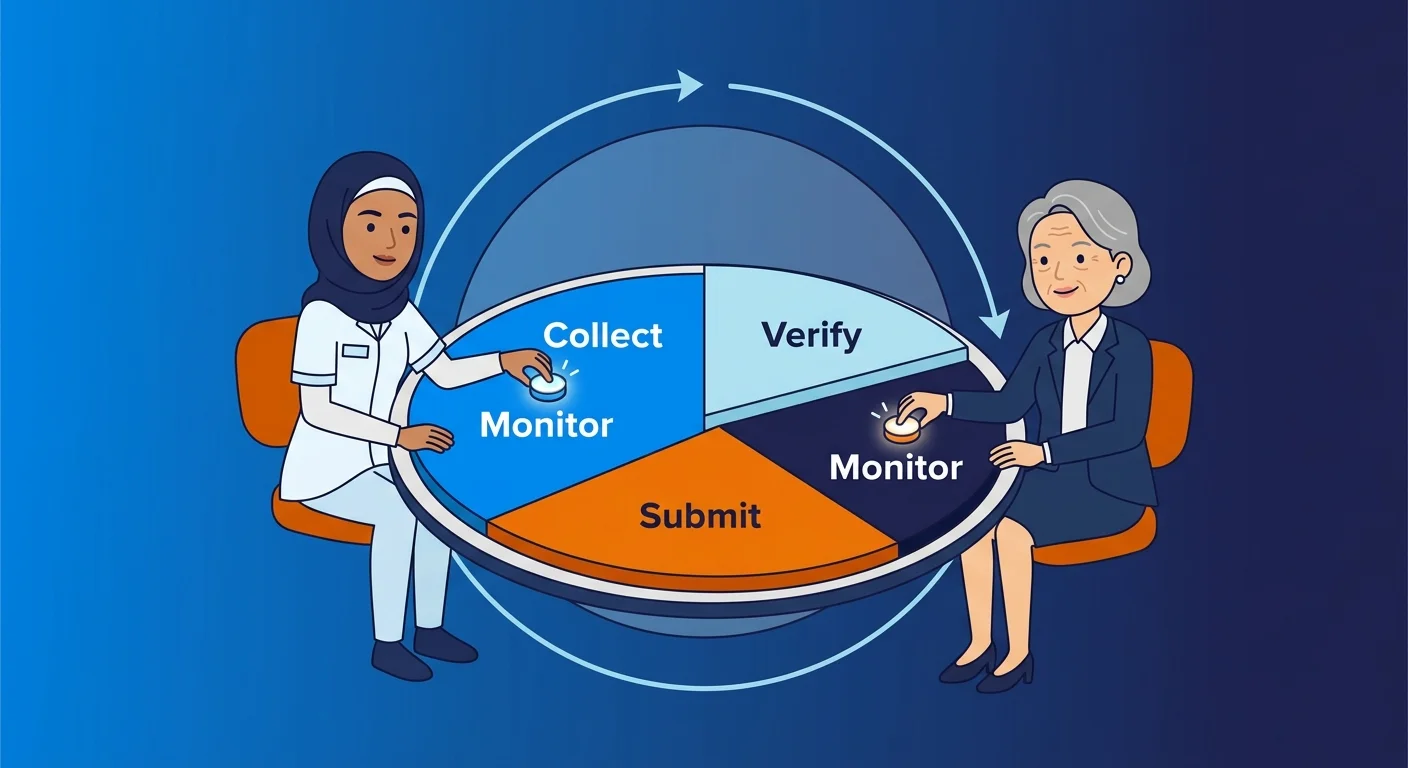 Clinic team roles across a continuous proof workflow cycle