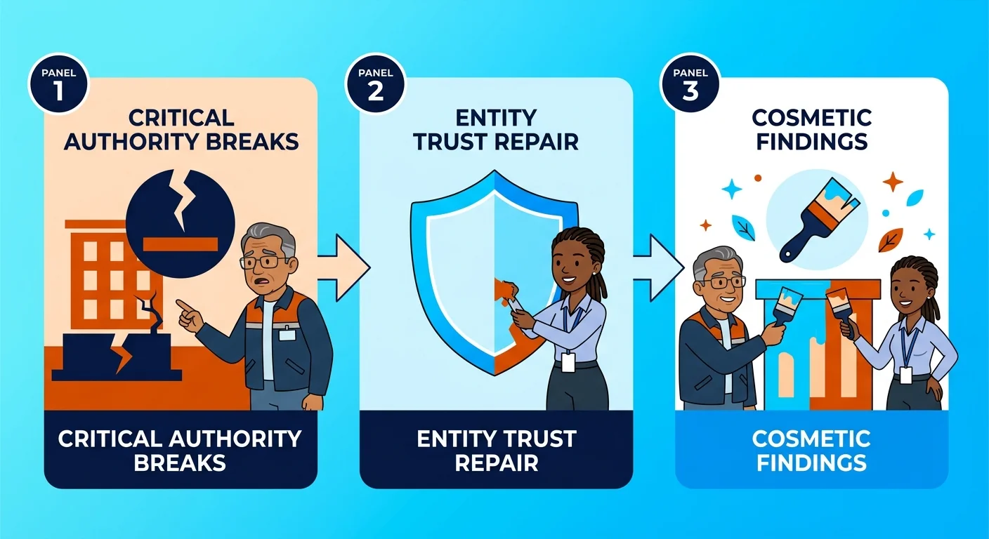 repair sequence prioritizing critical authority infrastructure findings