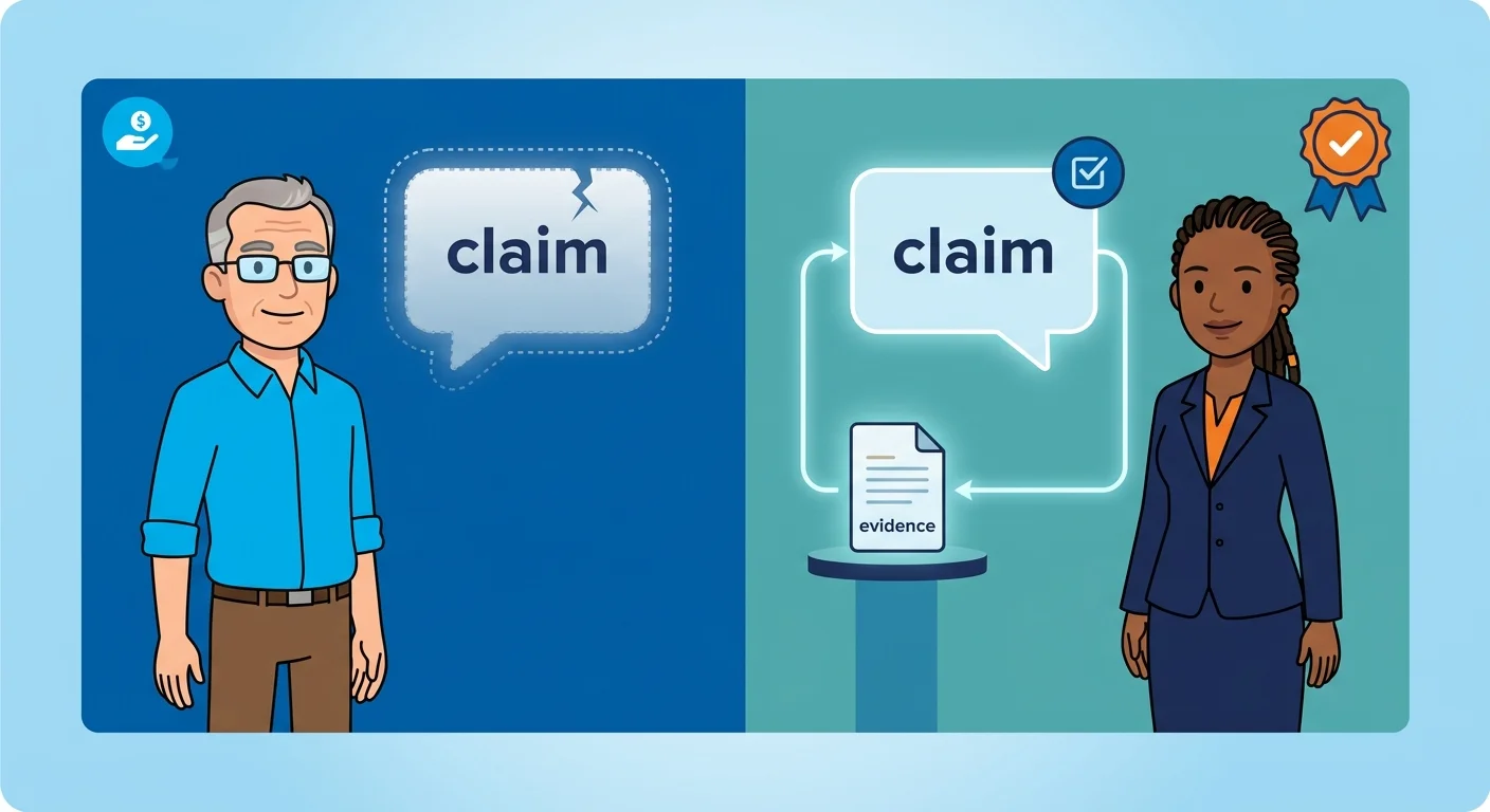 Unsupported claim versus evidence wired claim comparison illustration
