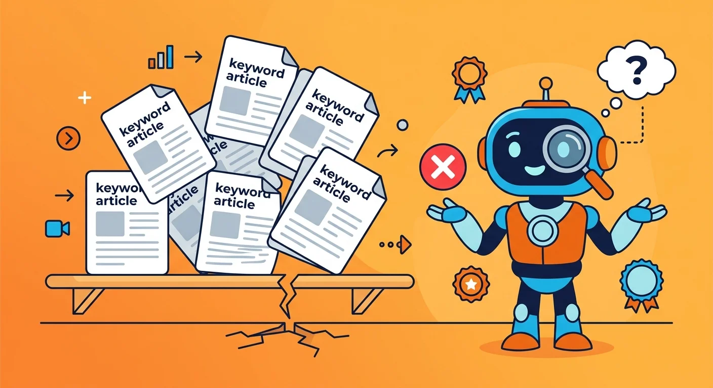 Keyword targeted articles failing AI verification illustration