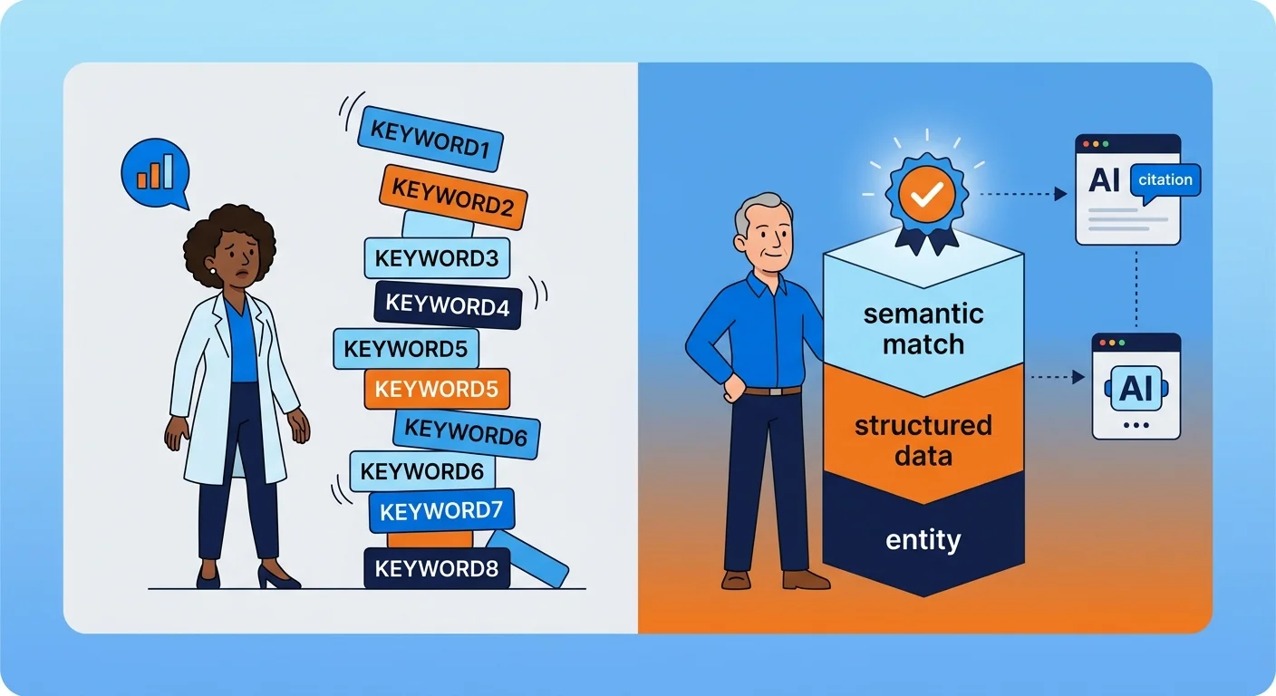 AI recommendation engine verifying entity authority over keyword matching