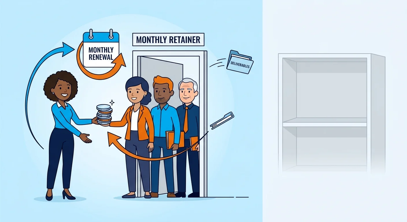 Marketing retainer cycle showing recurring payment with no lasting asset