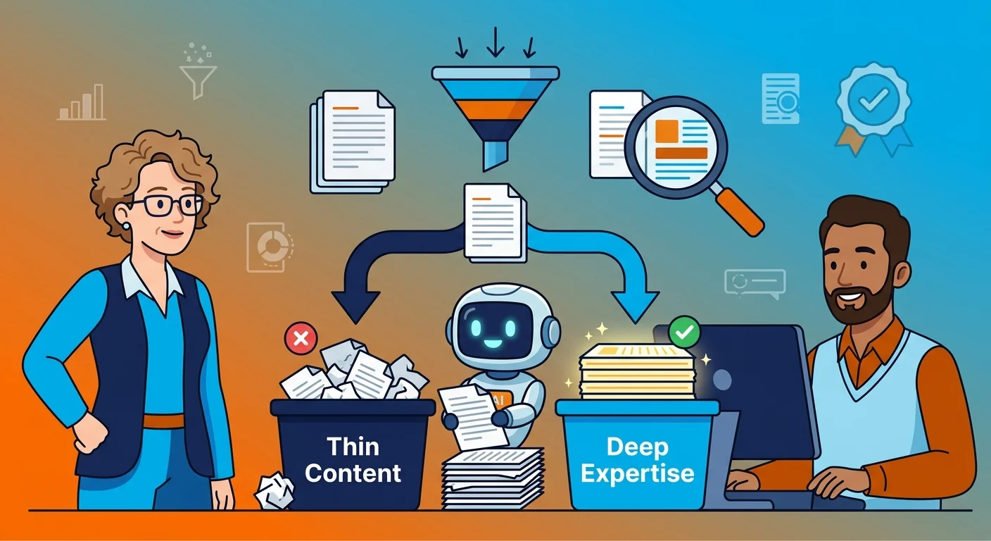AI engine sorting thin content versus deep expertise for citation