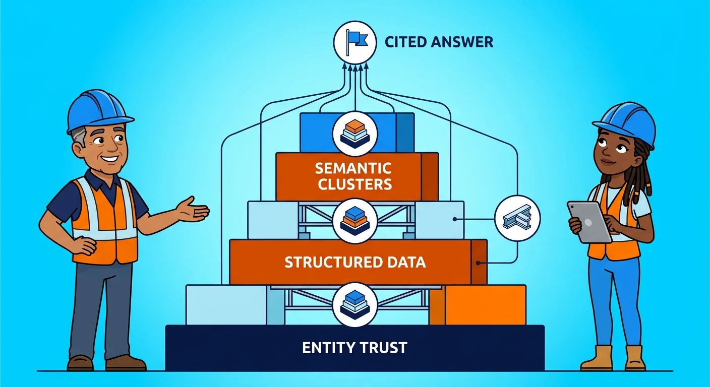 Foundation blocks representing entity trust and semantic clusters