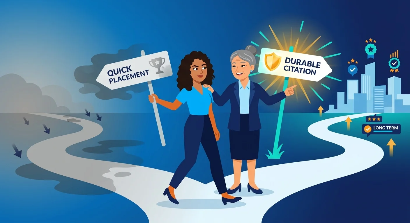 Business choosing durable AI citation over quick placement