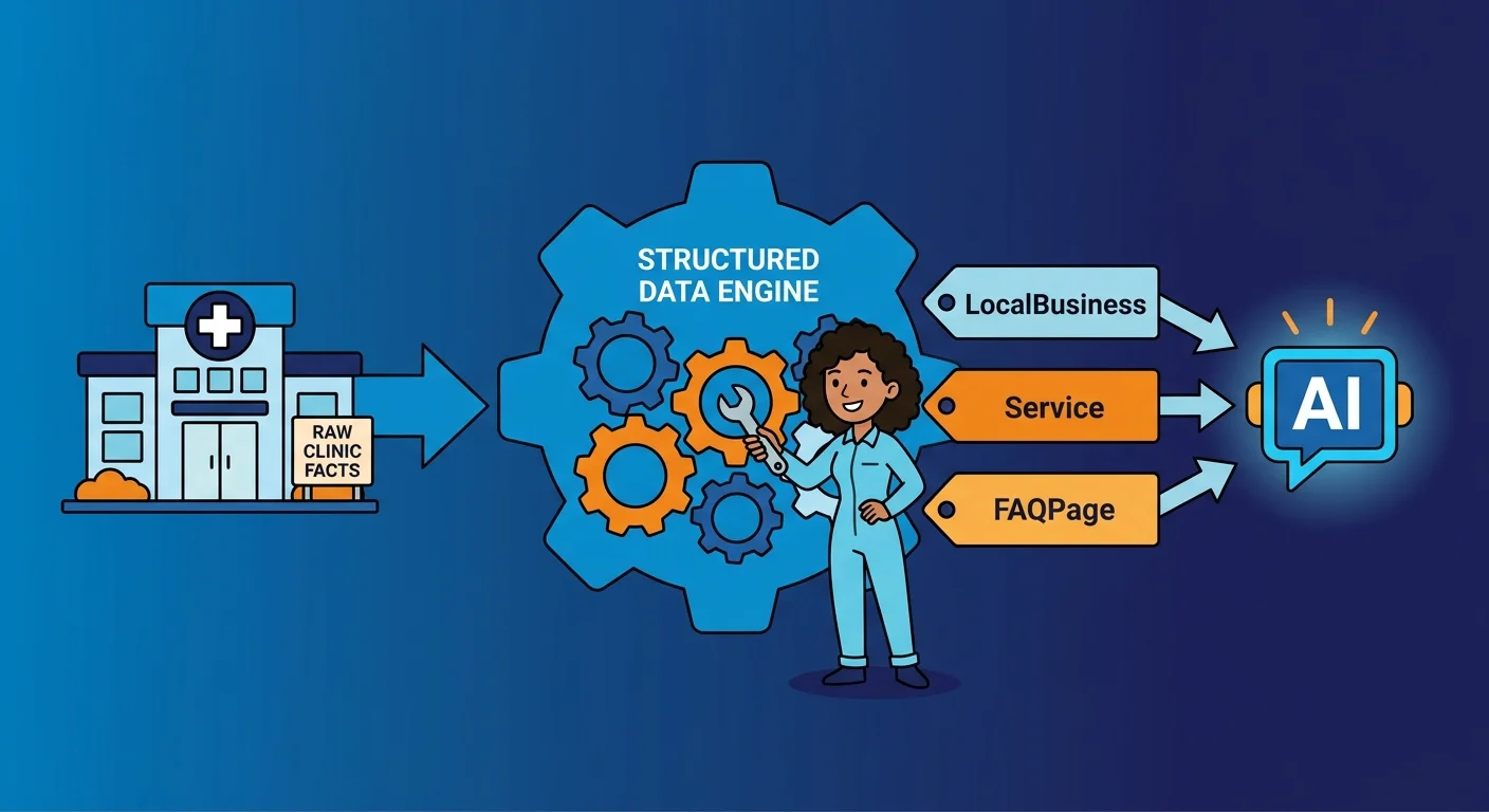 Structured schema data feeding clinic facts to AI engines