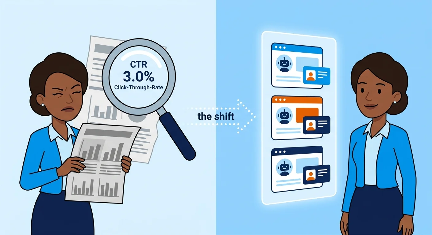 clinic owner comparing outdated report to AI search visibility panel