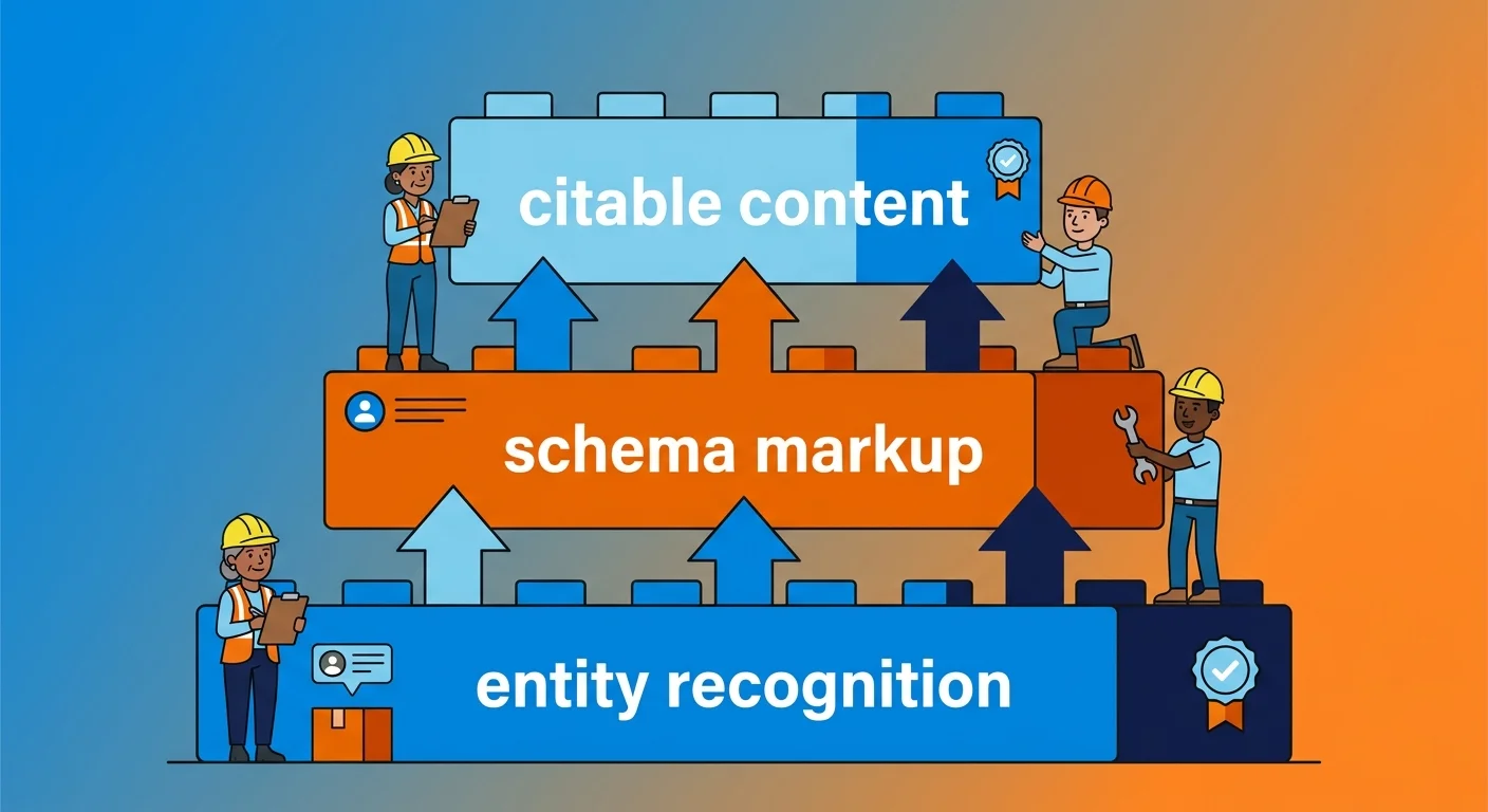 Layered infrastructure blocks for entity schema and citable content