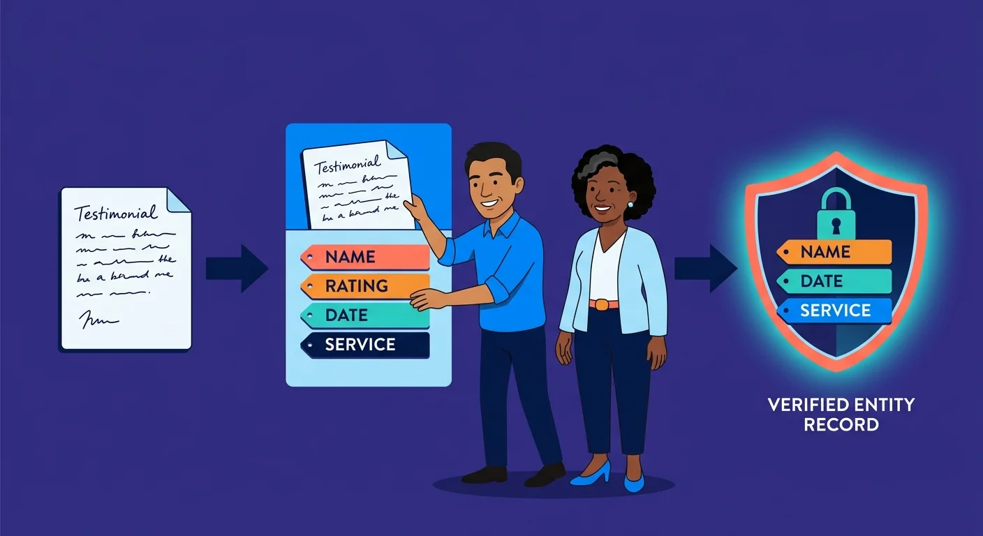 Converting a raw testimonial into a verified entity record
