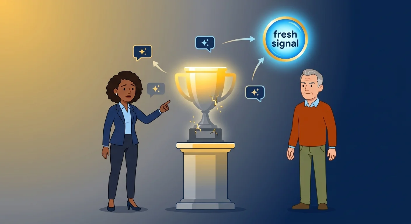 Fading AI visibility trophy showing citation decay concept